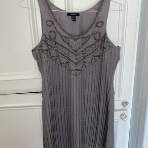 Forever 21 Grey Silver Bead Embellished Sleeveless Tank Dress
